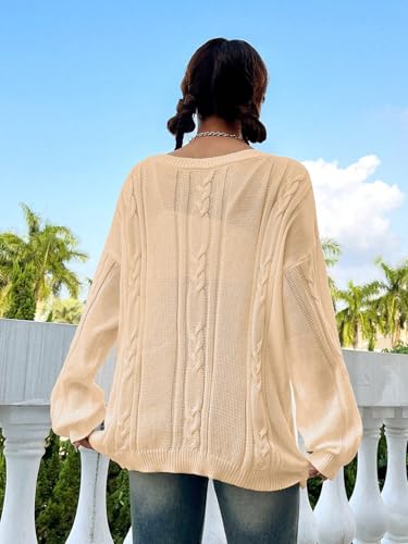 Image of SKAYS Oversized Fall Sweaters for Women, Oversized Cable Knit Sweater Off Shoulder, Solid Color Crew Neck Sweater