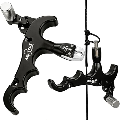 ZSHJGJR Bogenschießen Compound Bogen Release Aids 4 Finger Aluminiumlegierung Compound Bogen Release Einstellbare Empfindlichkeit Caliper 360 Grad Klemmkopf (Schwarz)