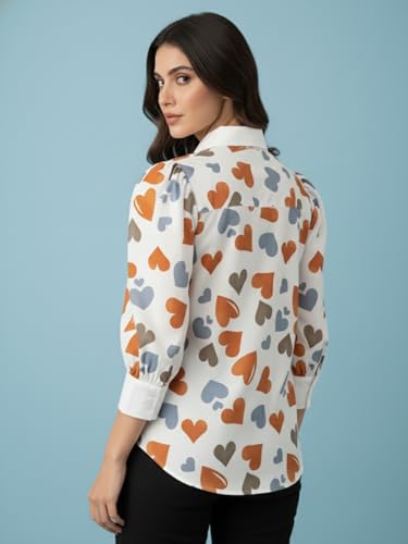 Image of GRECIILOOKS Printed Shirts for Women`s | Stylish Heart Print Full Sleeve Shirt for Women | Comfortable Rich Collared Womens Shirt |Casual Trendy Outfit