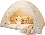 Sumbababy Toddler Twin Bed Tent Canopy: Lights & Flags Indoor Kids Play Tent -Bed Canopy Toddler Teepee Tents - Girls&Boys Playhouse Privacy Space Sleeping Tents Gifts (Twin Golden Beige)