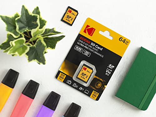 Image of Kodak 64GB UHS-II U3 V90 Ultra Pro SDXC Memory Card - Up to 300MB /s Read Speed and 270MB /s Write Speed | Up to 300MB /s read, Up to 270MB /s write, UHS-II, V90, U3