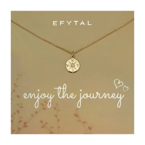 EFYTAL Graduation Necklace 2022, Sterling Silver or Gold Plated Compass, High School or College Graduation Gift for Her, Farewell Gift for Women