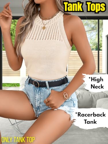 Image of ChiaoLezhee Women's Summer Knit Tank Tops, Racerback High Neck Lightweight Sweater Vest, Dressy Casual Outfits