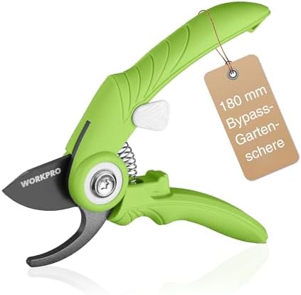 WORKPRO Bypass Gartenschere 180 mm, Pflanzenschere Baumschere Rosenschere für Frisches Holz , Klinge aus SK5-Stahl mit Antihaft-Beschichtung, Schneiddurchmesser 15 mm für Kleine Hände