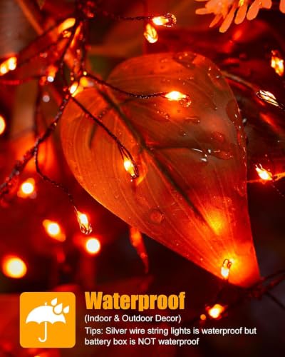 Image of Brightown Halloween Fairy Lights Battery Operated,10 Feet 120LED Firecracker String Lights Waterproof Silver Wire Firefly Light for Bedroom Home Haunted House Indoor Outdoor Holiday Decorations,Orange