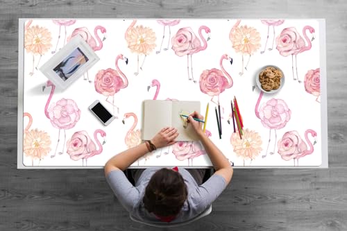 Sous-main 120x60 cm flamants roses en vinyle PVC imperméable pour bureau