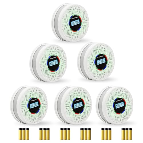 Yfwsrecinoe 6 Pack Upgraded Combination Smoke and Carbon Monoxide Alarm Detector, Dual Sensor Smoke...