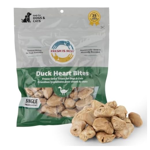 Fresh Is Best Duck Heart Freeze Dried Dog Treats – Raw Freeze Dried Cat Treats in Resealable Zipper Bag – High-Protein for Dogs & Cats – Made in The USA