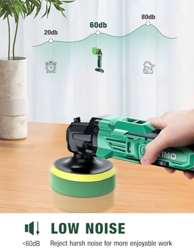 Image of KIMO. 20V Cordless Buffer Polisher Kit, 24 Accessories, 2 X 2000mAh Batteries, Car Polisher w / 6 Variable Speed Up to 3634RPM, Cordless Polisher for Car Detailing