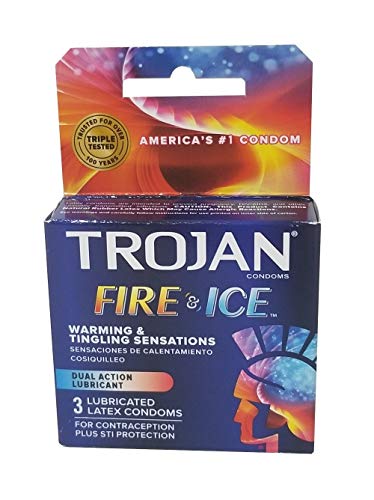 Trojan Pleasure Fire & ICE Dual Action Ultrasmooth Lubricated Premium Latex Condoms - 6 Travel Packs 3 Condoms in Each Pack (18 Condoms Total) -Tj12