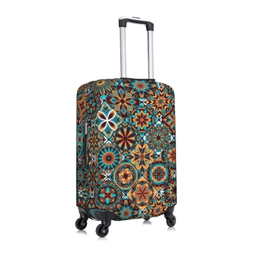 Travel Luggage Cover Spandex Suitcase Protector Bag,Vintage Mandala Elements Anti-Scratch Fits 18-32 Inch Luggage, Baggage Covers For Kid And Adult,Medium3