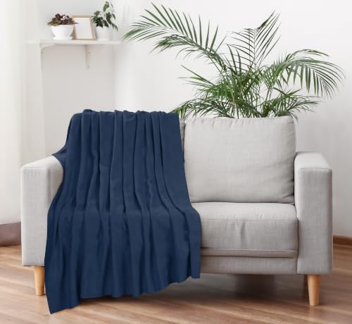 Image of Utopia Bedding 100% Cotton Thermal Blanket Navy Throw, 50x60 Inches