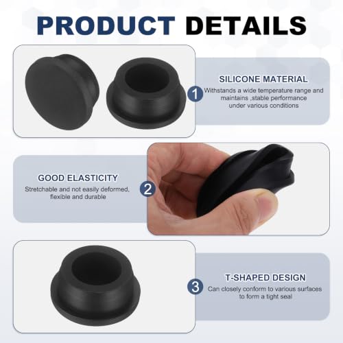 Image of MECCANIXITY 11pcs T-Shaped Silicone Plugs 32.3mm 1-9 /32 Inch Dia Snap in Plug Hole Seal Cover Round Rubber Stopper for 31.5-32.3mm Holes Kitchen Rubber Bulkheads Waterproof Sealing, Black