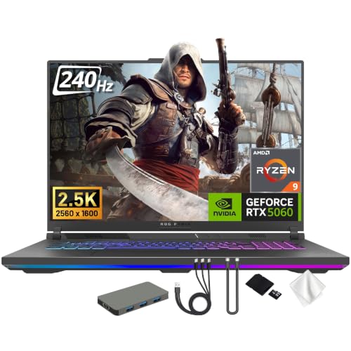 Image of ASUS ROG Strix G18 18 inch WQXGA 240Hz Gaming Laptop, AMD Ryzen 9 8940HX, NVIDIA GeForce RTX 5060, 16GB DDR5, 2TB Storage(1TB SSD+1TB Docking Station Set), 4-Zone RGB Backlit Keyboard, Win 11 Pro, Gray