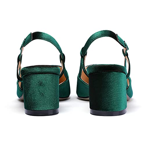 WAYDERNS Women's Buckle Patent Pointed Toe Ankle Strap Slingback Chunky Low Heel Pumps Shoes 2 Inch4