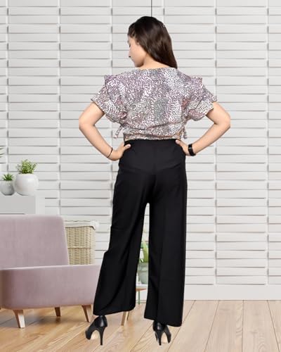 Image of Girls /Kids Printed Floral Designer Top and Palazzo Set Crop Top and Palazzo Set Printed /Fancy Palazzo and top Set for Girls with tie in Waist
