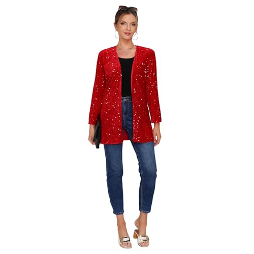 Women's Sequin Jacket Sparkly Blazer Open Front Glitter Cardigan Long Sleeve Coat for Casual Party Cocktail4