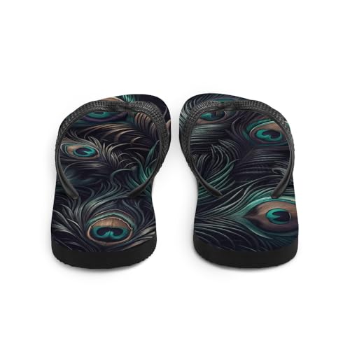 Women's Dark Peacock Feather - Lightweight Comfy Soft Sole Flip Flop Sandals3