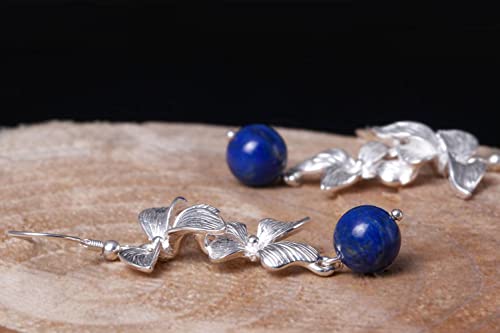 Boucles d'oreilles à Fleurs S925 en lapis-lazuli, le cadeau rétro idéal - 2