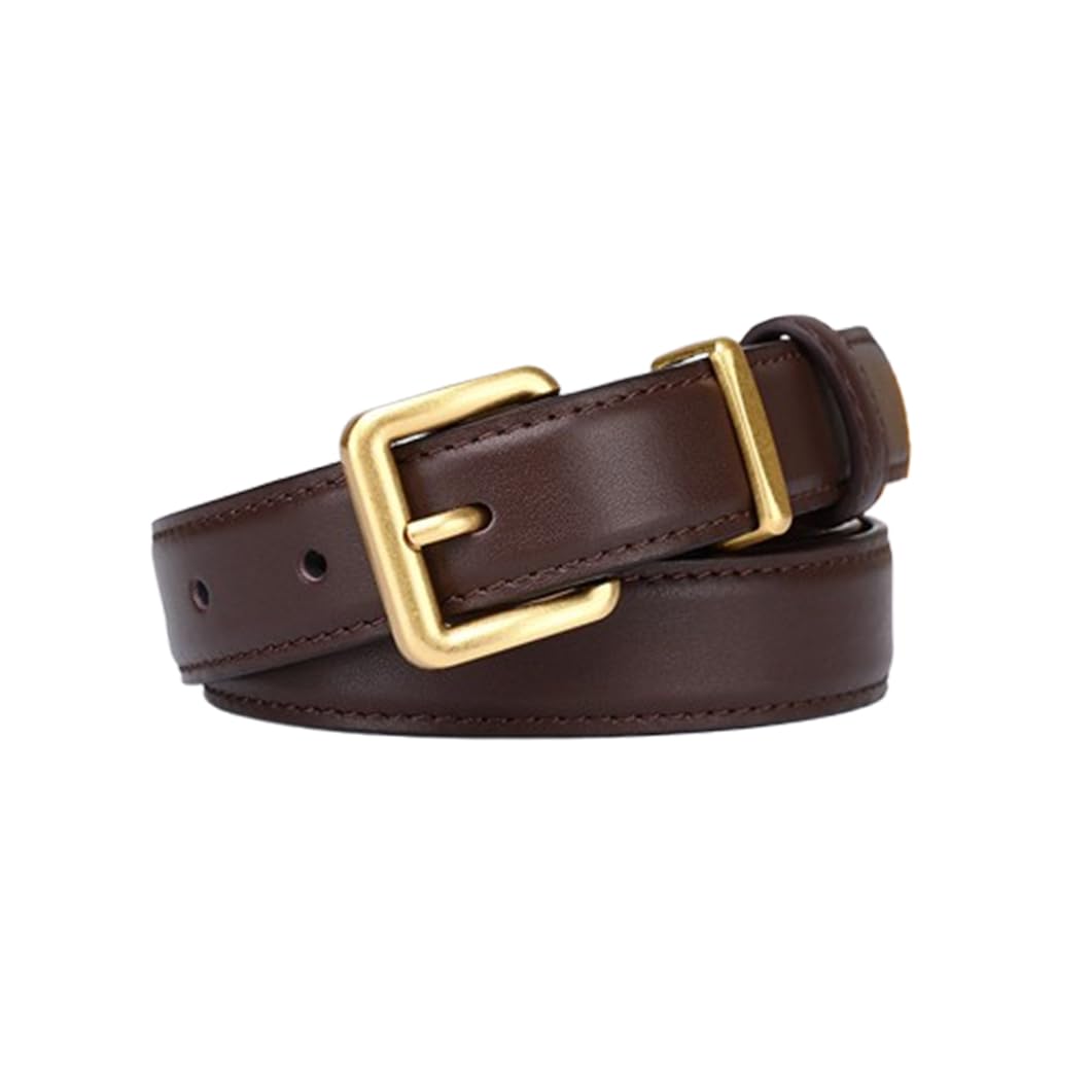 Mujer Cinturón Fino para con Costuras para Pantalones Vaqueros Y De Vestir 2,4cm De Ancho Correa De Cuero Cinturones con Hebilla Cuadrada Dorada(100cm/39, Coffee)