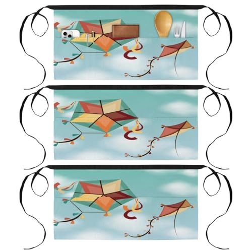 Tablier court multicolore pour cuisine et pâtisserie lot de 3 demi tabliers