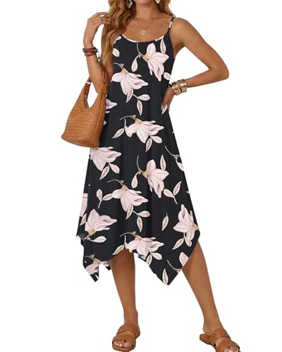 Image of AUSELILY Women's Summer Dresses 2026 Casual Sleeveless Spaghetti Strap Sundress Asymmetrical Midi Dress with Pockets