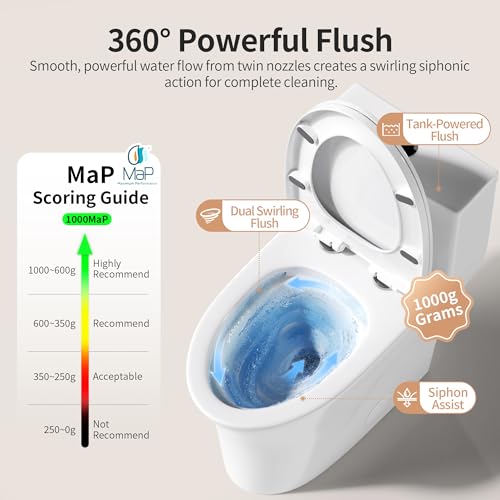 Image of DeerValley Elongated One-Piece Toilet with Comfort Chair Seat ADA Height Powerful Dual Flush 1 /1.28 GPF and MAP 1000g 12 inch Rough-In Rimless Bowl Modern Ceramic Toilet for Bathroom DV-1F0437