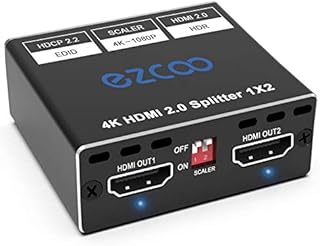 4K HDMI Splitter 1x2 HDR D-o-l-b-y Vision Atmos Down Scaler - HDMI Scaler 4K 1080P Sync,4K 60Hz 4:4:4 HDMI Splitter 1 in 2 Out HDCP2.2, EDID 4K5.1/4K7.1/ Copy, for Game Xbox PS5 1080p120Hz Roku SP12H2