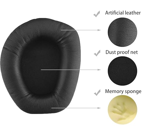 Almohadillas de repuesto compatibles con audífonos Sennheiser RS195 | negras, de cuero proteico y espuma de memoria de alta densidad miniatura 2