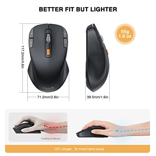 Wireless Macro Mouse, Protoarc Em12 2.4G Ergonomic Mouse With 8 Programmable Buttons, Type-C Rechargeable Mouse, 2400 Dpi, Symmetrical Computer Mouse For Laptop Pc Mac, For Right & Left Hand Black #TOP4