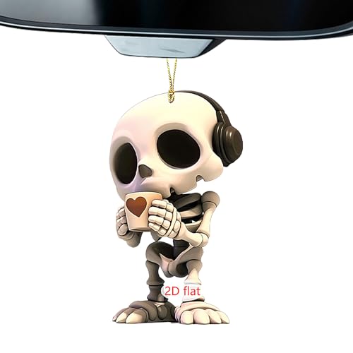 Hogvinnatil Cráneo para coche, colgante de calavera acrílica 2D para parejas – Colgante esqueleto unisex para vehículos, casa, fiestas y decoración Halloween