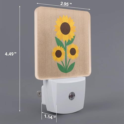 Image of Futterya Plug-in LED Night Light, Sunflowers Wooden Background Set of 2 Dusk-to-Dawn Auto Sensor Decor Lamp
