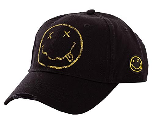 Casquette Nirvana Smiley rock en coton noir ajusté style vintage
