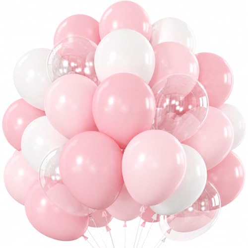 Image of HILAVO Dusty Pink Balloons 12 Inch Blush Pastel Light Baby Pink and White Latex Party Balloon with Clear Balloons for Women Girls Boho Birthday Wedding Baby Bridal Shower Anniversary Party Decoration