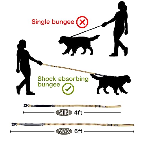Strapazierfähige Taktische Hundeleine mit Schnellverschluss-Karabiner und stark reflektierenden Fäden, 1,2-1,8 m Power-Stretch-Hundeleine für mittelgroße und große Hunde, Braun und Schwarz