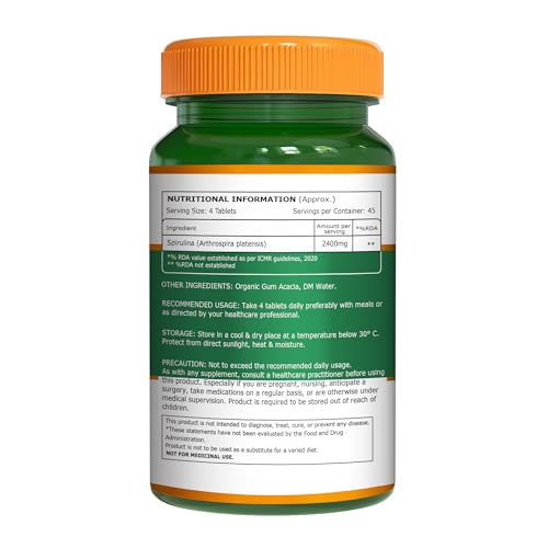 Image of Pure Nutrition Organic Spirulina 2400mg (Per Serving), 360 Veg Tablets (180X2) | Spirulina Powder Organic Tablets | Supports Healthy Skin & Boost Immunity | Support Weight Management & Detoxification