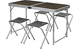 BERGER Solo Campingtisch Set mit 4 Hocker - 120 x 60 cm - höhenverstellbar - klappbar - Holzdekor - aus Aluminium und MDF - Klappmöbel Set Campingtisch klappbar Klapptisch Gartentisch Balkontisch