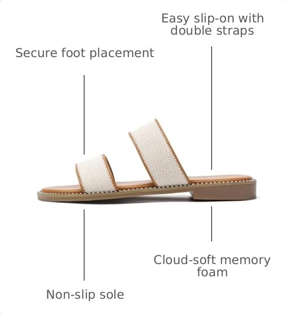 Image of Tilocow Women's Flat Sandals Two Strap Summer Dressy Studded Slide Sandals Open Toe Cute Casual Slip on Comfort Shoes for Beach Travel Daily Wear