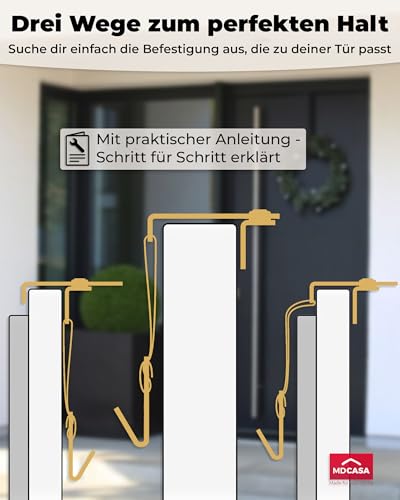 MDCASA Türhaken, weiß I Türkranzhalter Außentür I Beidseitig verwendbarer Türhaken zum Einhängen I verstellbarer Haken zum Einhängen