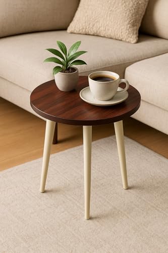 Image of Brown Art SHOPPEE Round Side Table, Small End Table for Living Room, Modern Wood Accent Table Coffee Side Table with Wood Legs for Small Space, Easy Assembly,(12Dx13H Inches) (Brown)