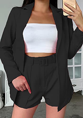 Women Casual Blazers Plus Size Long Sleeve Open Front Work Office Business Suit Jackets With Pockets Black #TOP1