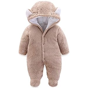 JiAmy Baby-sneeuwpak met capuchon, voor de winter, van fleece, lange mouwen, 0-12 maanden.