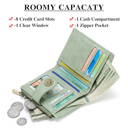 Image of FALAN MULE Small Wallet for Women Bifold RFID Blocking Leather Card Holder with Zipper Coin Pocket