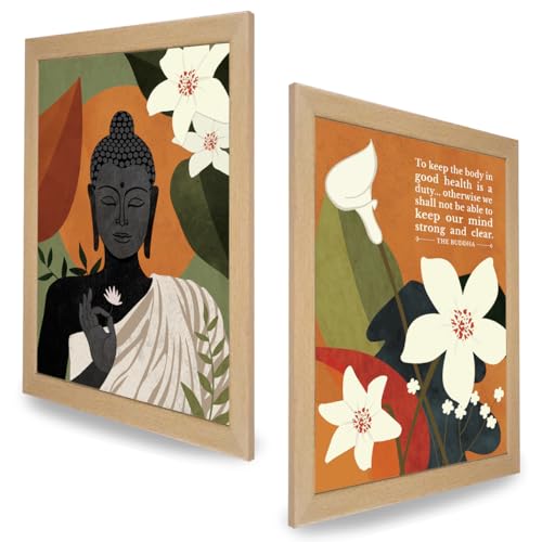 Image of Chaka Chaundh - Suitable buddha quotes wall frames - Buddha frame with quotes for home & office - inspirational Motivational Gautam buddhas quotess with frame - (14 X 11 inches - set of 2)