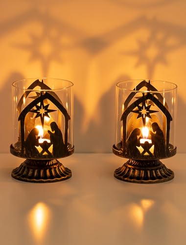 Romadedi Weihnachtskrippe Kerzenständer Deko Set: 2er Set Vintage...
