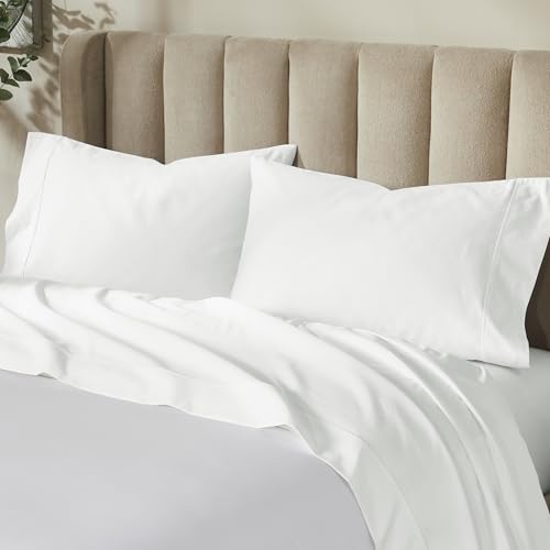 Superior Pavo Cotton Sheet Set, Sateen Weave, Soft Bedding, Modern Luxury, Comfortable, Easy Care Home Decor Essentials, Solid Design, 15" Deep Pocket Sheet Set, California King, White