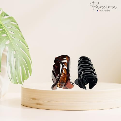 Pinza para el cabello Parcelona French Tubular pequeña cobertura con resorte patrón carey y negra para cabello fino miniatura 6