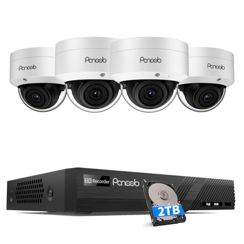 Image of 5MP PoE Security Camera System, 4X IK10 Vandal-Proof Dome IP Cameras Outdoor with Person Detection, Built-in Mic, 2.8mm Lens, 100ft IR Night Vision, 4K 8CH NVR with 2TB HDD, PD54A0408-5M2-1