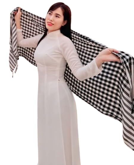 Vietnamese Khan Ran Scarf – Traditional Poly-Cotton Headwrap from Vietnam | Lightweight Checkered Neck & Head Wrap for Outdoor Wear, Travel & Décor - Approx. 61 x 24 inches