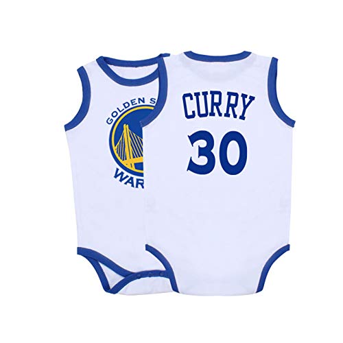 Baby Jersey Warriors Lakers James Romper Mono sin Mangas Chaleco 0-15 Meses,White+Blue,59CM Cover